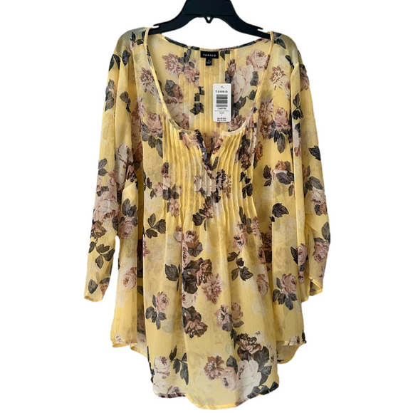 TORRID Tops - TORRID Yellow Floral V-Neck Boho Tunic Style Blouse- Women’s Size 1x NEW w Tags